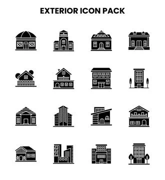 Exterior Glyph Bundle Icons Pack Stock Illustration