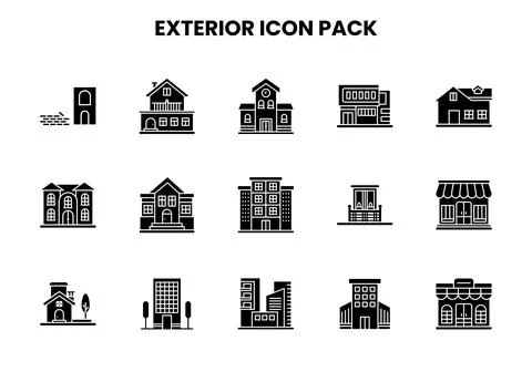 Exterior Glyph Vector Icons Pack Stock Illustration
