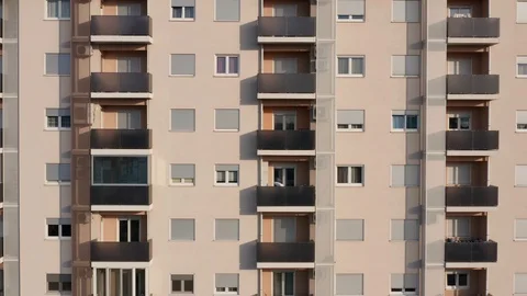 Exterior of a high-rise multi-story apartment building Stock Footage