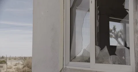 Exterior Home Window with Two Broken Glass Windows Stock Footage 89942041