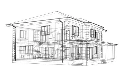 Exterior of the house with visible internal elements Illustrazione stock