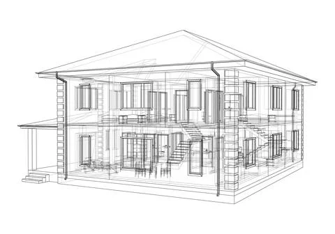 Exterior of the house with visible internal elements Illustrazione stock