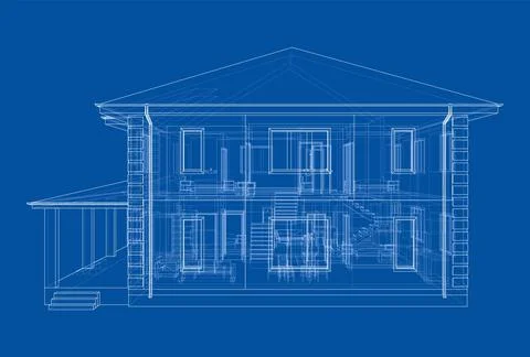 Exterior of the house with visible internal elements Illustrazione stock