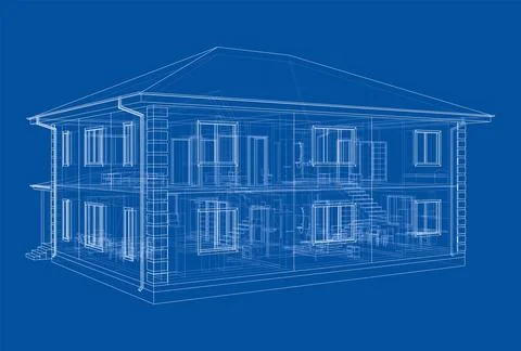 Exterior of the house with visible internal elements Illustrazione stock