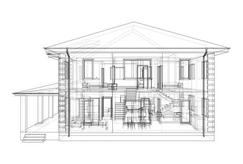 Exterior of the house with visible internal elements Stock Illustration
