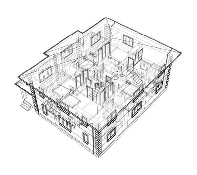 Exterior of the house with visible internal elements Illustrazione stock