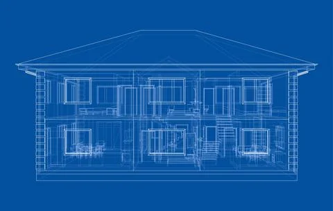 Exterior of the house with visible internal elements Illustrazione stock