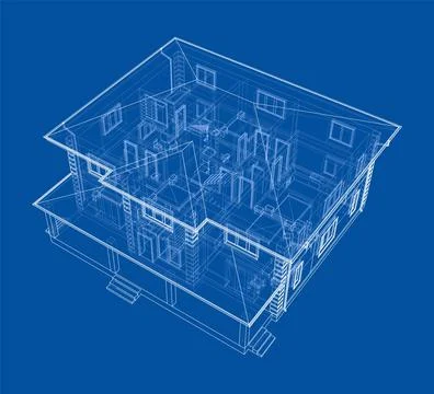 Exterior of the house with visible internal elements Illustrazione stock