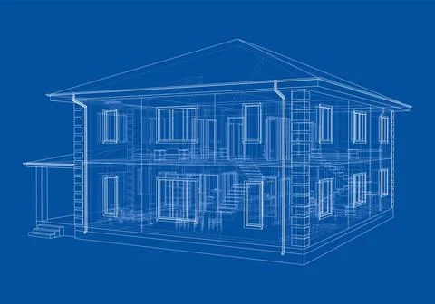Exterior of the house with visible internal elements Illustrazione stock