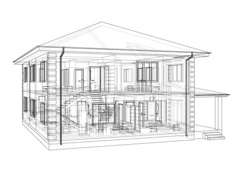 Exterior of the house with visible internal elements Illustrazione stock