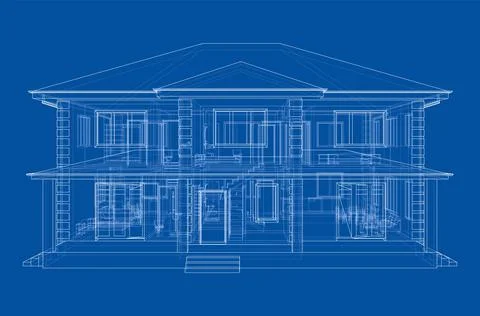 Exterior of the house with visible internal elements Illustrazione stock