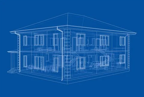 Exterior of the house with visible internal elements Illustrazione stock