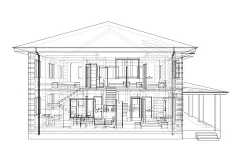 Exterior of the house with visible internal elements Illustrazione stock