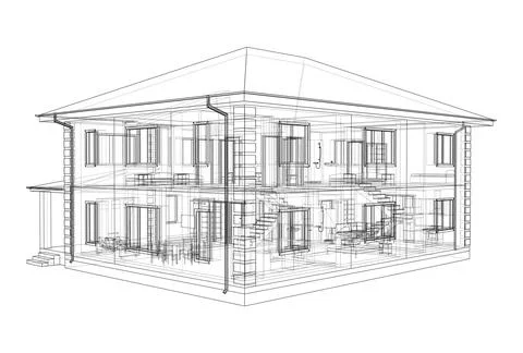 Exterior of the house with visible internal elements Illustrazione stock