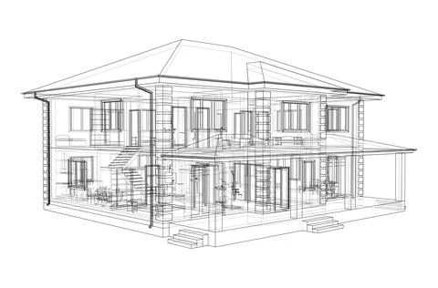 Exterior of the house with visible internal elements Illustrazione stock