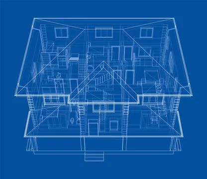 Exterior of the house with visible internal elements Illustrazione stock