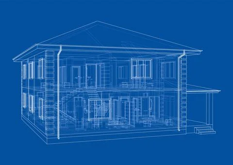 Exterior of the house with visible internal elements Illustrazione stock