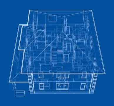 Exterior of the house with visible internal elements Illustrazione stock