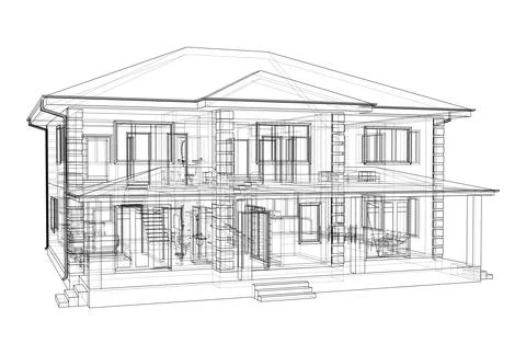 Exterior of the house with visible internal elements Illustrazione stock