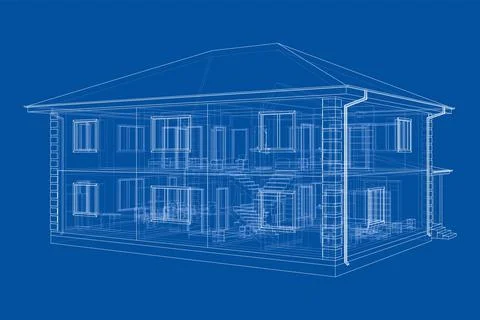 Exterior of the house with visible internal elements Illustrazione stock