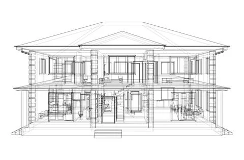 Exterior of the house with visible internal elements Illustrazione stock