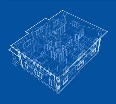 Exterior of the house with visible internal elements Illustrazione stock