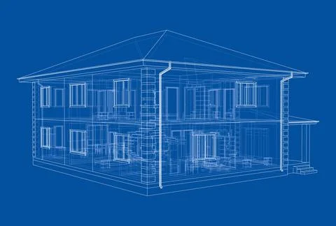 Exterior of the house with visible internal elements Illustrazione stock