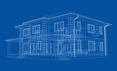 Exterior of the house with visible internal elements Illustrazione stock