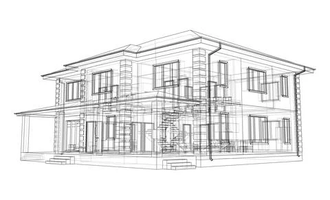 Exterior of the house with visible internal elements Illustrazione stock