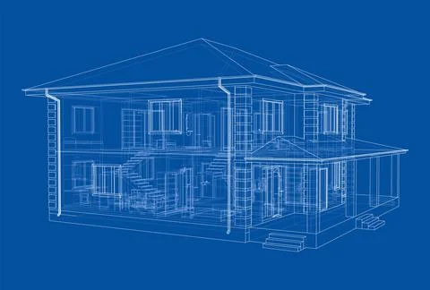 Exterior of the house with visible internal elements Illustrazione stock