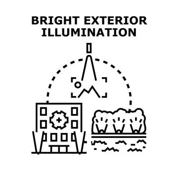 Exterior illumination system concept for building and landscape Ilustración de archivo