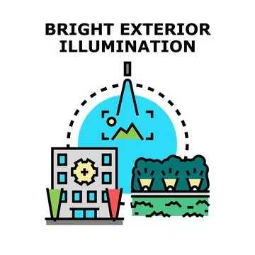 Exterior illumination system concept for building and landscape Ilustración de archivo