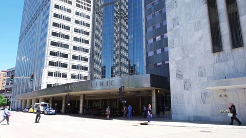 Exterior of the Mayo Clinic hospital in Rochester, Minnesota Stock Footage
