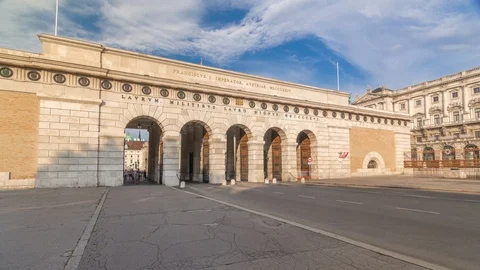 Exterior of outer castle gate from Ringstrasse timelapse hyperlapse in Vienna Stock Footage 122313534