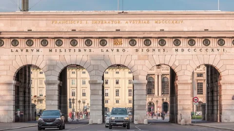 Exterior of outer castle gate from Ringstrasse timelapse in Vienna city in sunny Stock Footage 133571779