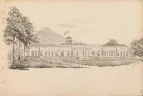 Exterior of the Palace in Buitenzorg in West Java. Leaf 20 Recto from a sk... Stock-Fotos