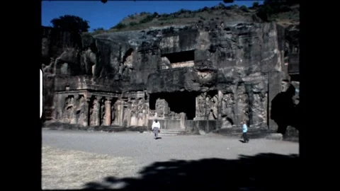 Exterior of Rock-Cut Temple Stock Footage 277976346
