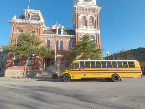 Exterior School Bus Drop 6 Stock Footage 143272053