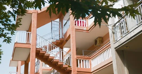 Exterior Stairs between Levels of Multi-Storey House Stock Footage 61836225