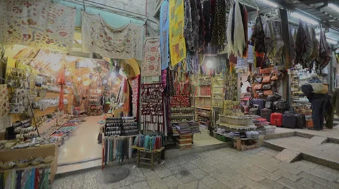 Exterior of a store in old town Jerusalem, Israel in time lapse as they close Stock Footage 33722098