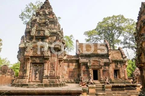 Exterior of Temple of Banteay Srei, Siem Reap, Cambodia Stock Photos