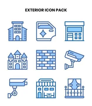Exterior Two Colour Vector Icons Pack Stock Illustration