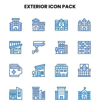 Exterior Two Colour Vector Icons Pack Stock Illustration