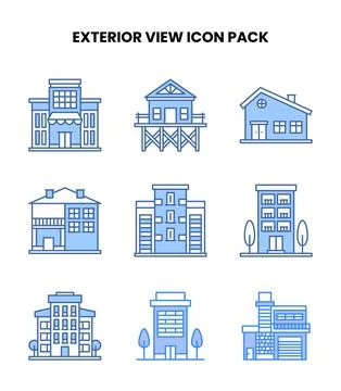 Exterior View Blue Bundle Icons Pack Ilustración de archivo