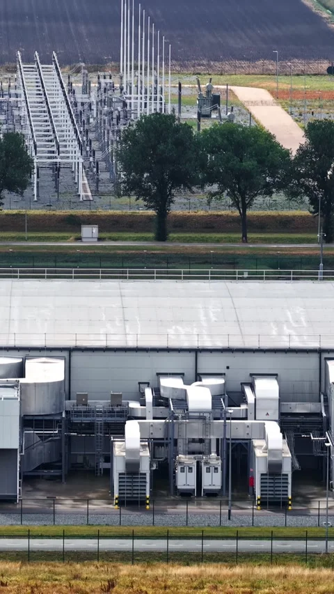 Exterior View of Data Center and Power Substation at Agriport A7 Middenmeer Stock Footage 345500391