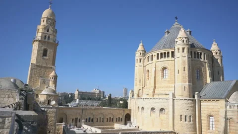 Exterior View of Dormition Abbey in Jerusalem, Israel Stock Footage 240579408