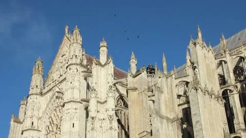 Exterior view of the façade of the gothic Cathedral in Beauvais, France. Stock Footage 141876496