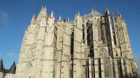 Exterior view of the façade of the gothic Cathedral in Beauvais, France. Stock Footage 141876535
