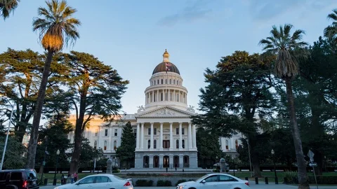 Exterior view of the historical California State Capitol Stock Footage