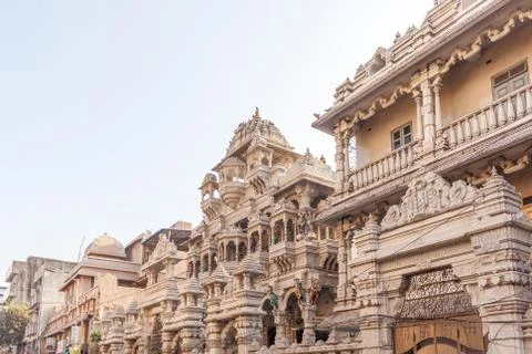 Exterior view of a jain temple with beautiful architecture and sculptures Stock Photos
